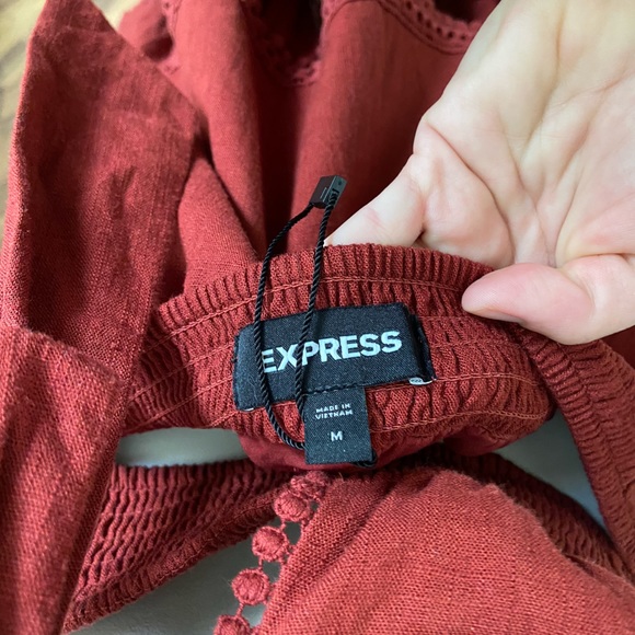 Express Rust Burgundy Linen Ruffle Top and Skirt Set Size Medium - Picture 9 of 11